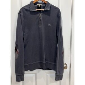 Burberry Brit Mens 1/4 Zip Pullover Charcoal Grey Nova Check Elbow Patches XL